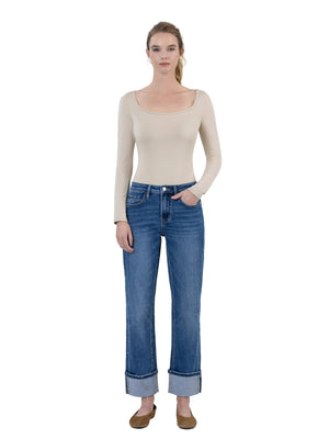 Vervet - High Rise Ankle Straight Jeans with 4" Single Cuff (28" Inseam) - LV1608-SaltTree