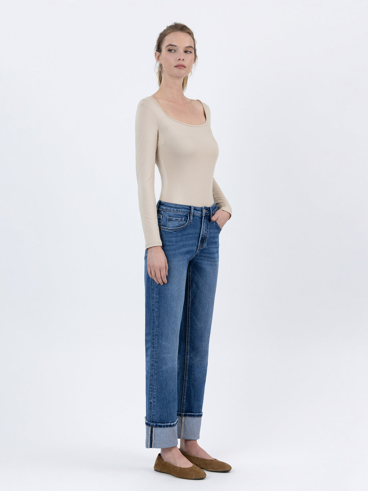 Vervet - High Rise Ankle Straight Jeans with 4" Single Cuff (28" Inseam) - LV1608-SaltTree