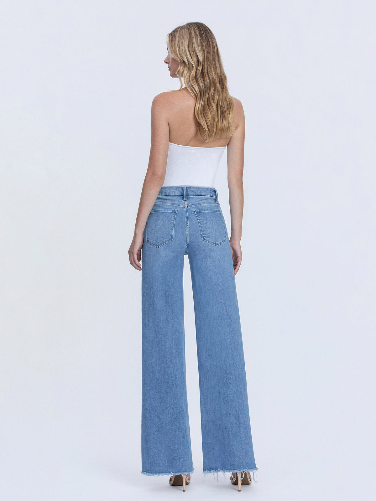 Vervet - High Rise Medium Wash Frayed Hem Wide Leg Jeans (32" Inseam) - LV1682-SaltTree