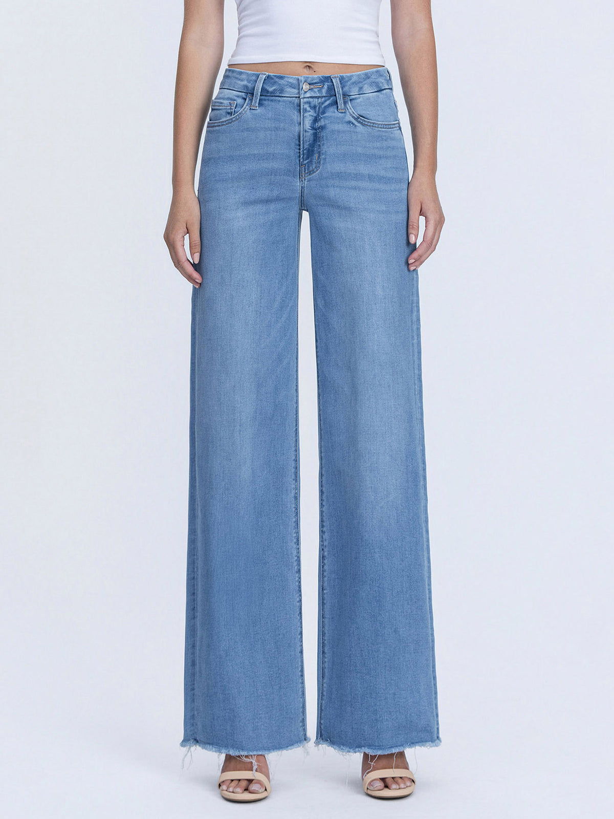 Vervet - High Rise Medium Wash Frayed Hem Wide Leg Jeans (32" Inseam) - LV1682-SaltTree