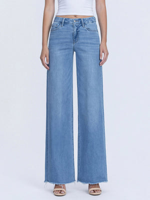 Vervet - High Rise Medium Wash Frayed Hem Wide Leg Jeans (32" Inseam) - LV1682-SaltTree