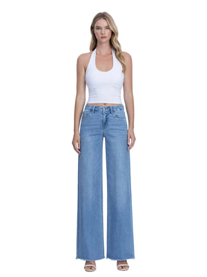 Vervet - High Rise Medium Wash Frayed Hem Wide Leg Jeans (32" Inseam) - LV1682-SaltTree