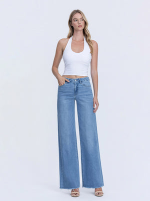 Vervet - High Rise Medium Wash Frayed Hem Wide Leg Jeans (32" Inseam) - LV1682-SaltTree
