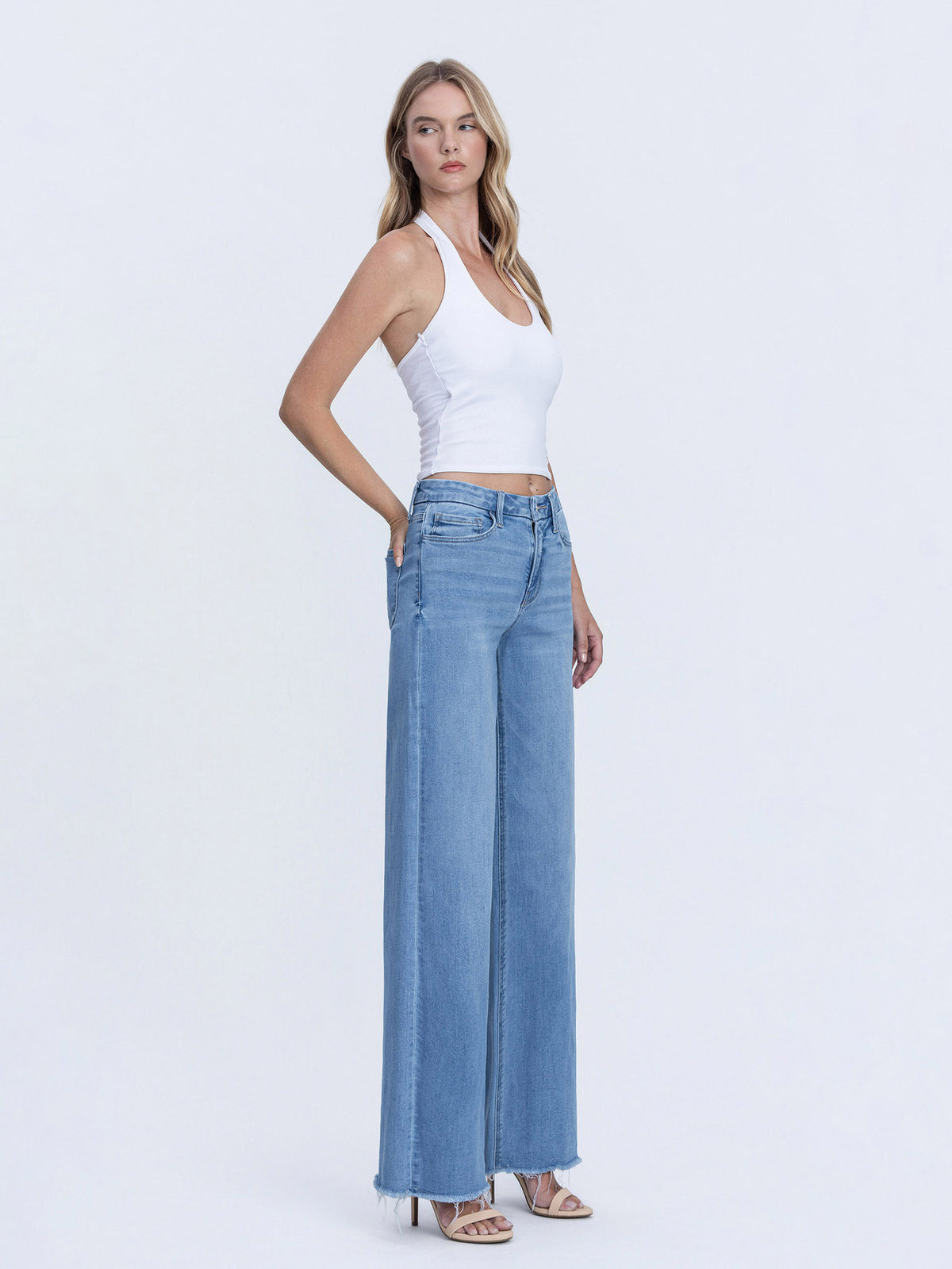 Vervet - High Rise Medium Wash Frayed Hem Wide Leg Jeans (32" Inseam) - LV1682-SaltTree