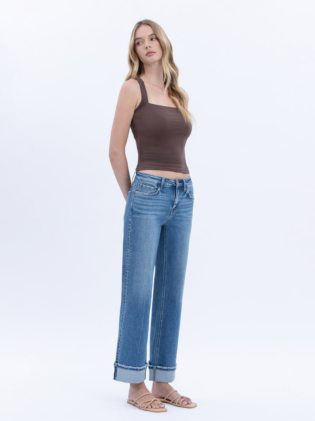 Vervet - Mid Rise Cuffed Ankle Slim Wide Jeans (28" Inseam) - LV1948-SaltTree
