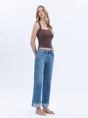 Vervet - Mid Rise Cuffed Ankle Slim Wide Jeans (28" Inseam) - LV1948-SaltTree
