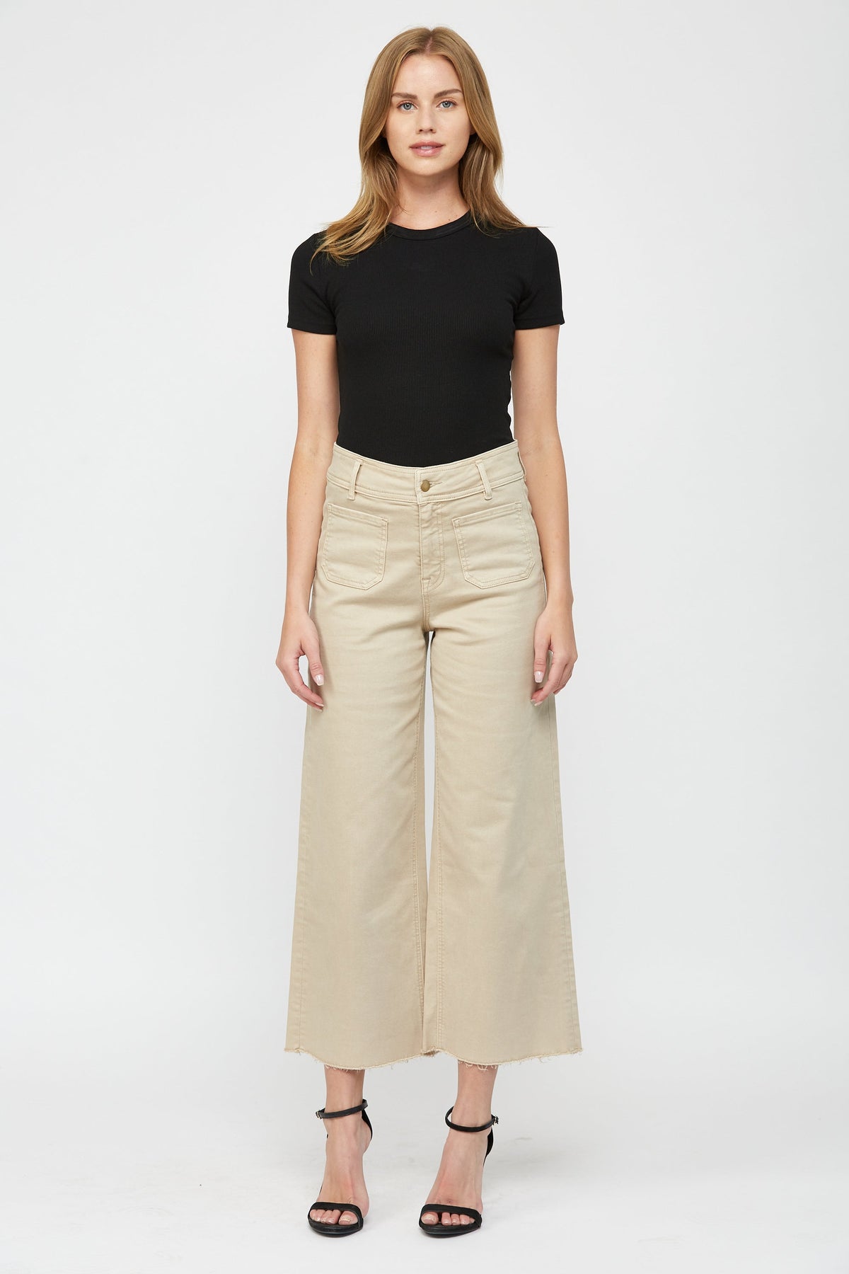 Mica Denim - Cropped Wide Leg With Front Pocket Jeans - MBE-W604 - SaltTree