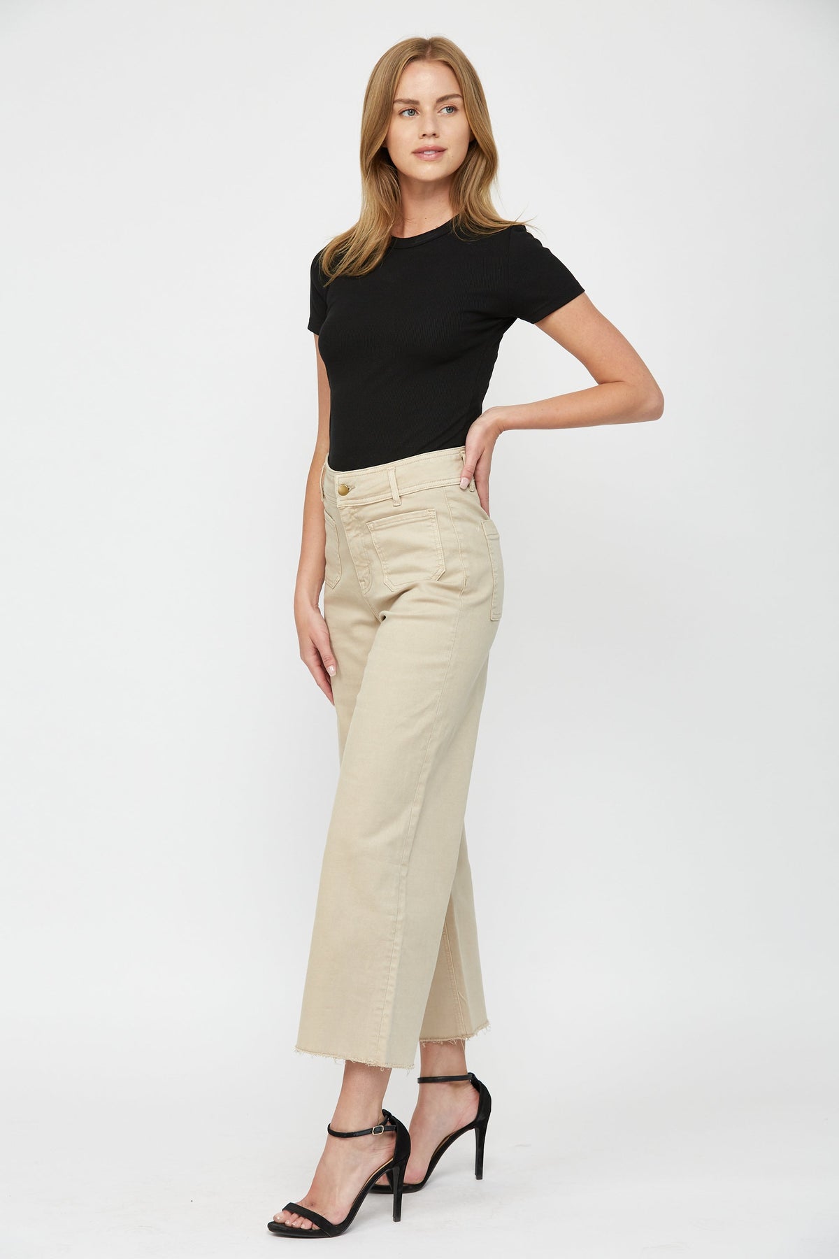 Mica Denim - Cropped Wide Leg With Front Pocket Jeans - MBE-W604 - SaltTree