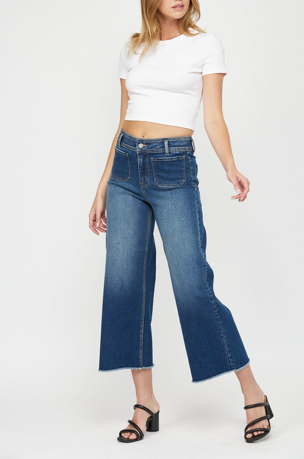 Mica Denim - Cropped Wide Leg With Front Pocket Jean - MBE-W604DK - SaltTree