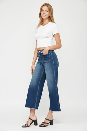 Mica Denim - Cropped Wide Leg With Front Pocket Jeans - MBE-W604 - SaltTree