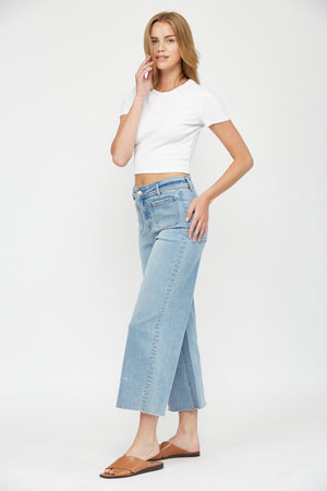 Mica Denim - Cropped Wide Leg With Front Pocket Jeans - MBE-W604LIT - SaltTree