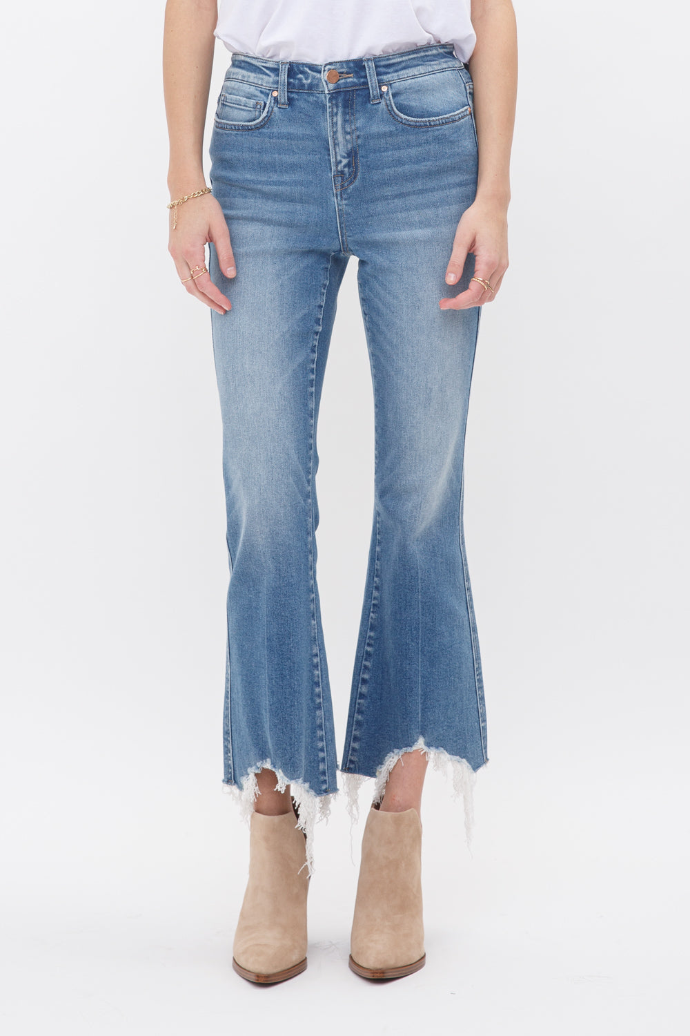 Mica Denim - High Rise Crop Flare W/ Uneven Hem Jeans - MDP-F124 - SaltTree