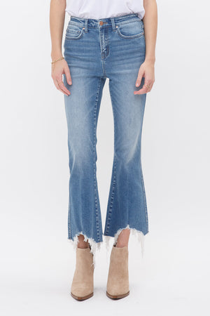Mica Denim - High Rise Crop Flare W/ Uneven Hem Jeans - MDP-F124