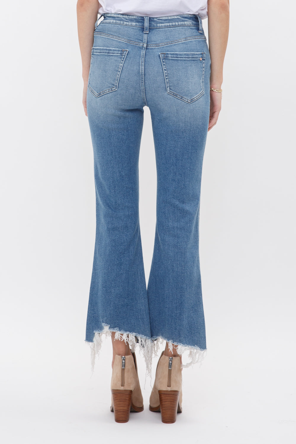 Mica Denim - High Rise Crop Flare W/ Uneven Hem Jeans - MDP-F124 - SaltTree