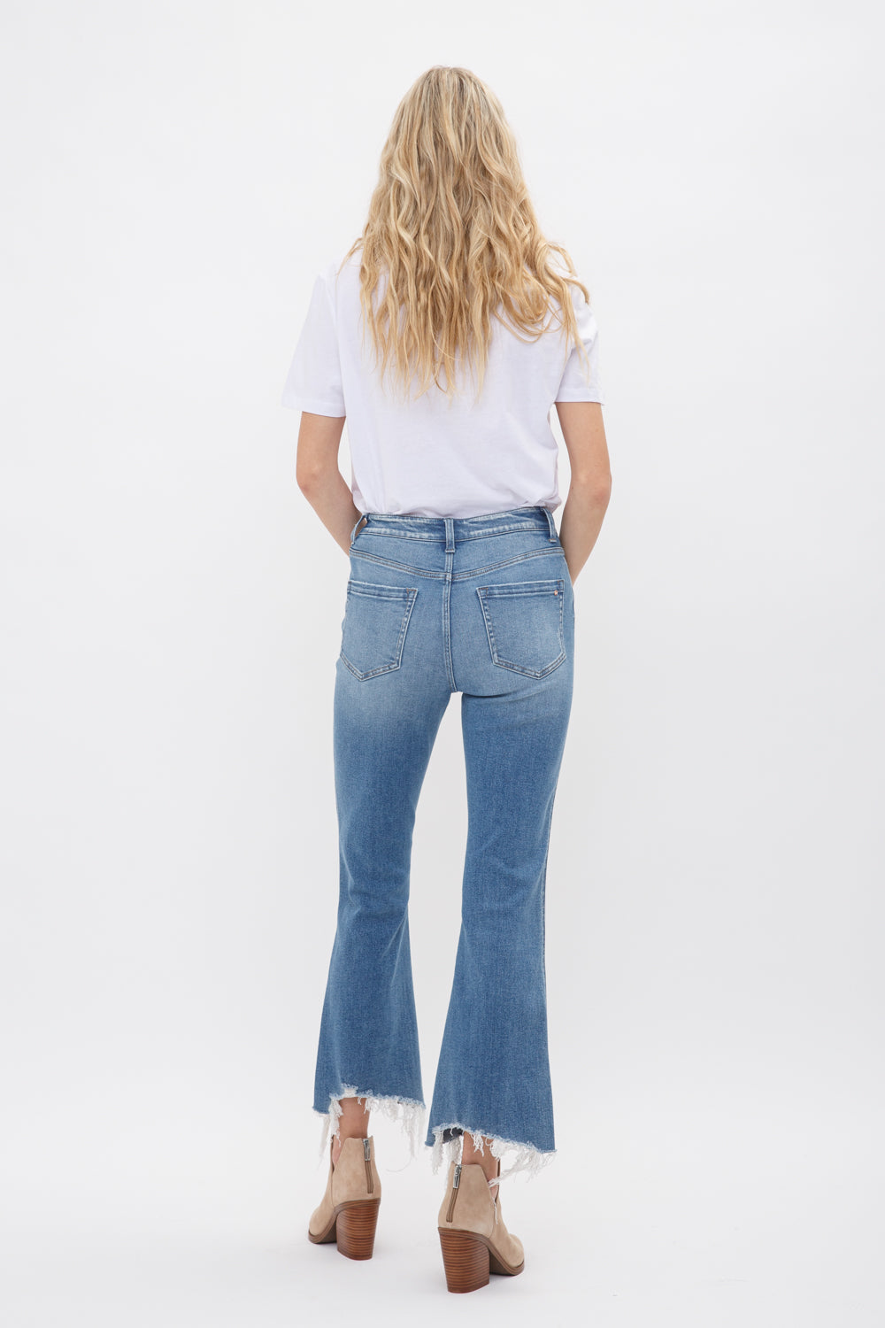 Mica Denim - High Rise Crop Flare W/ Uneven Hem Jeans - MDP-F124 - SaltTree