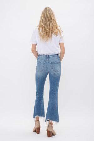 Mica Denim - High Rise Crop Flare W/ Uneven Hem Jeans - MDP-F124