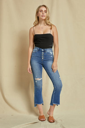 Mica Denim - Dolcetto High Rise Crop Flare Button with Step Hem Jeans - MDP-F148