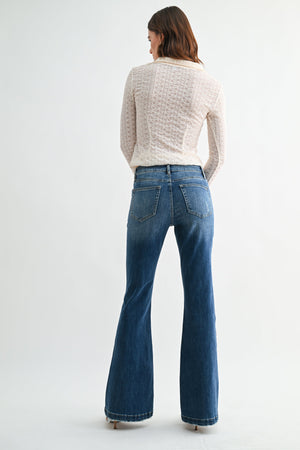 Mica Denim - High-Rise Flared Leg Jeans with Front Seam Detailing (33" Inseam) - MDP-F3662