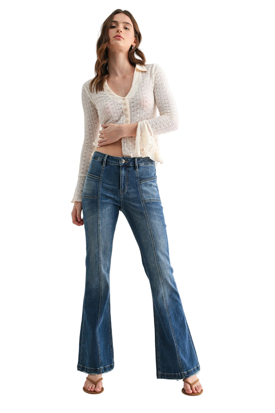 Mica Denim - High-Rise Flared Leg Jeans with Front Seam Detailing (33" Inseam) - MDP-F3662