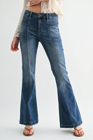 Mica Denim - High-Rise Flared Leg Jeans with Front Seam Detailing (33" Inseam) - MDP-F3662