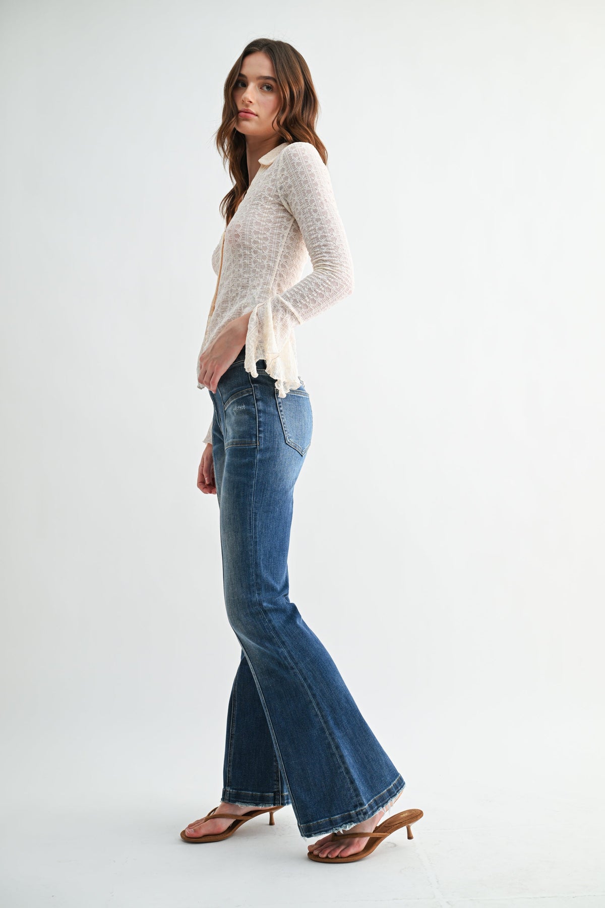 Mica Denim - High-Rise Flared Leg Jeans with Front Seam Detailing (33" Inseam) - MDP-F3662