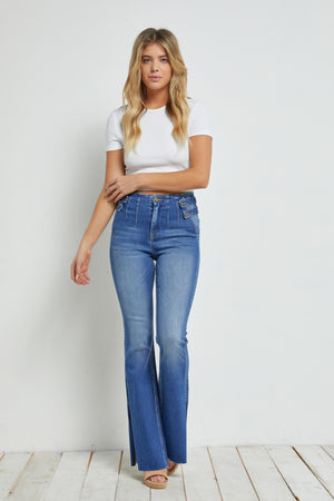 Mica Denim - Zoisite High Rise Side Tab & Side Slit Flare Jeans - MDP-T169