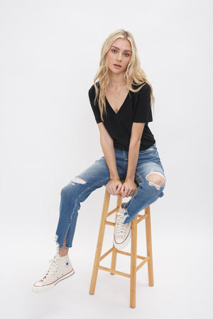 Mica Denim - Under The Table High Rise Ankle Straight W/ Slit Detail Jeans - MDP-T248 - SaltTree