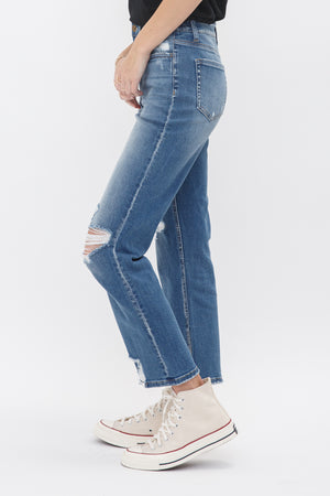 Mica Denim - Under The Table High Rise Ankle Straight W/ Slit Detail Jeans - MDP-T248