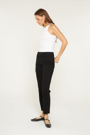 Mica Denim - Mid-Rise Ankle Straight Jeans - Solid Black (28" Inseam) - MDP-T598BLK