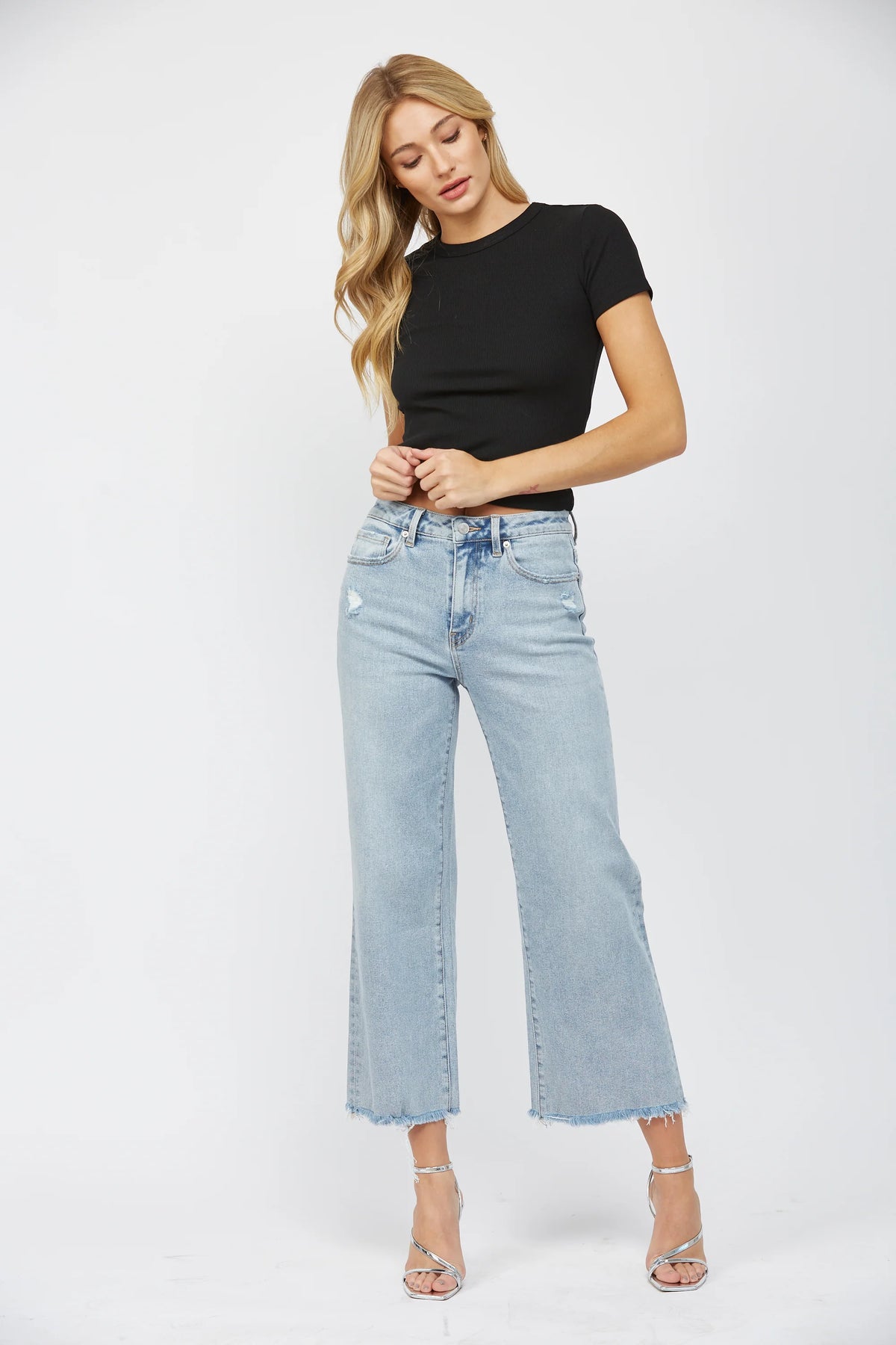 Mica Denim - High Rise Ankle Wide Jeans - MDP-W3034LT - SaltTree