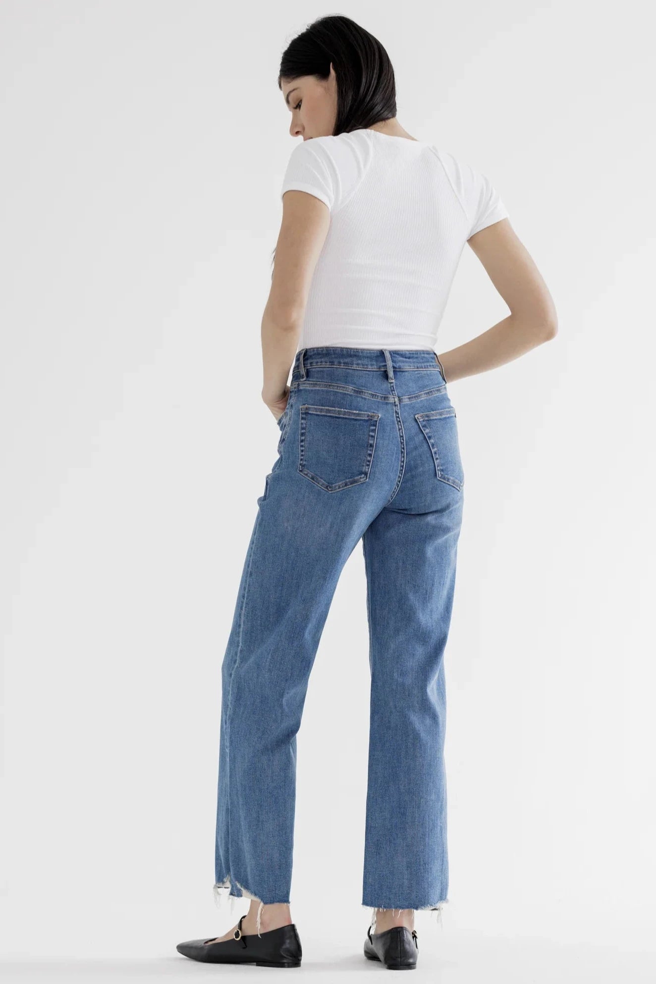 Mica Denim - High Rise Wide Leg With Hem Detail Jeans - MDP