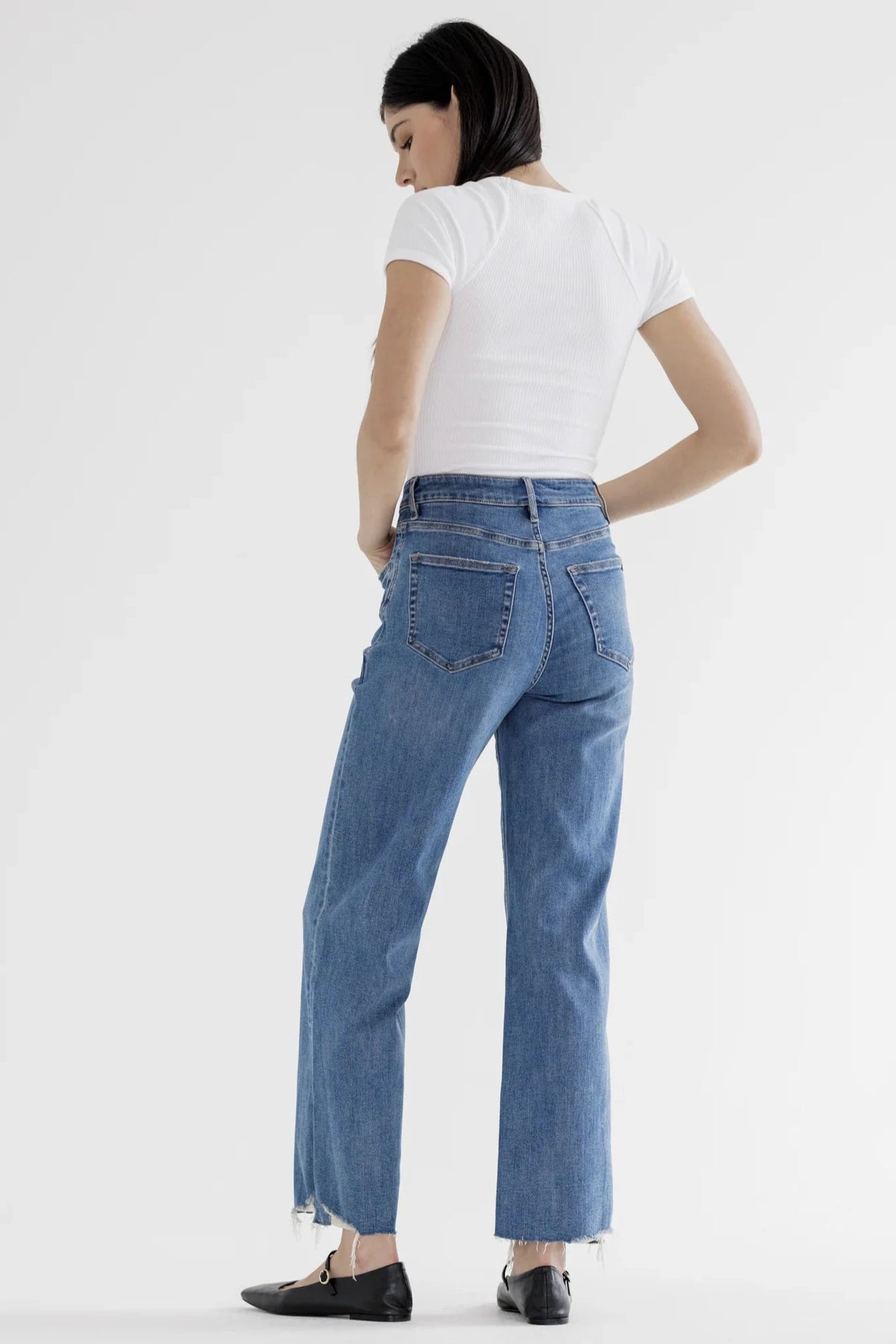 Mica Denim - High Rise Wide Leg With Hem Detail Jeans - MDP-W3218 - SaltTree