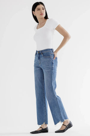 Mica Denim - High Rise Wide Leg With Hem Detail Jeans - MDP-W3218