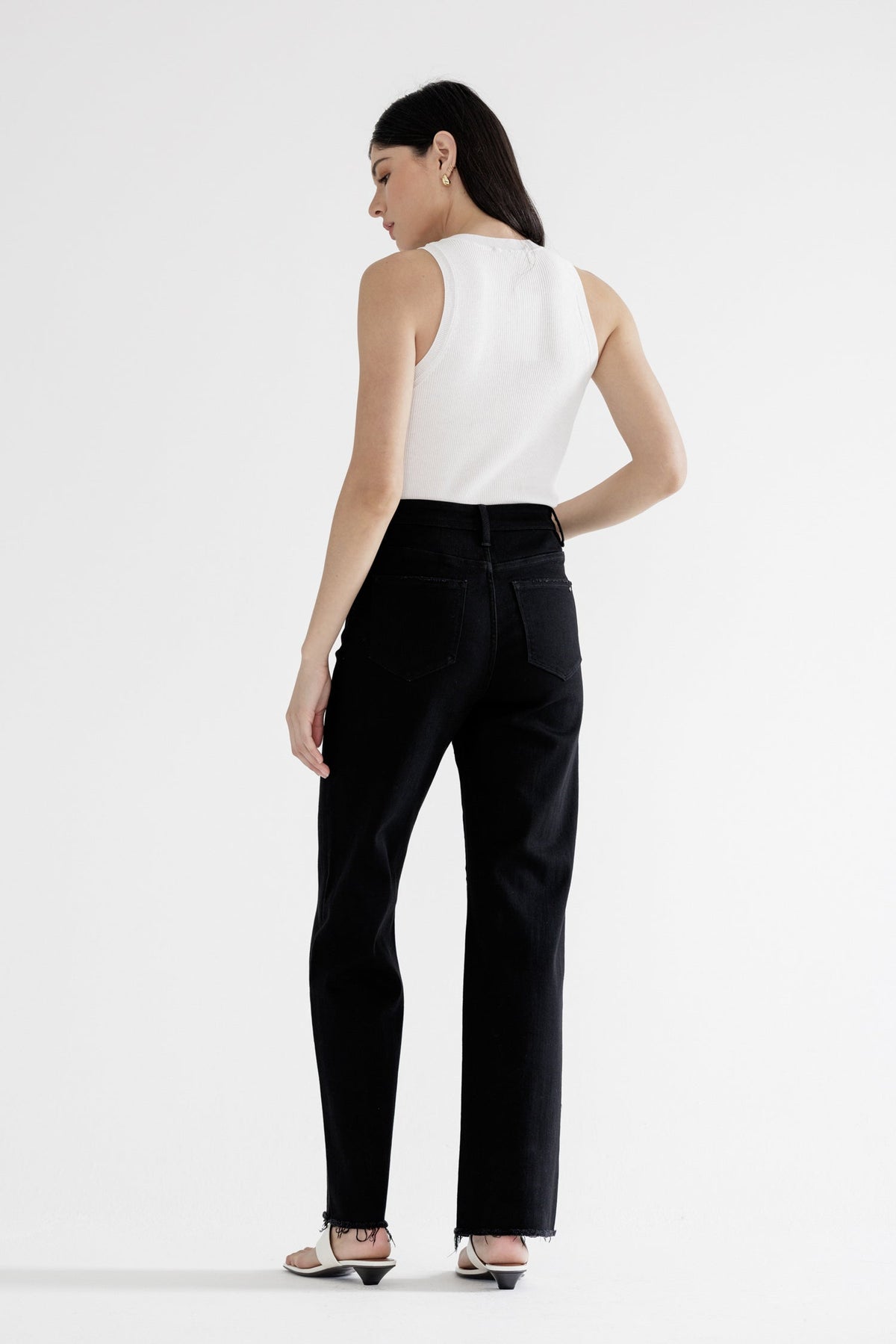 Mica Denim - High-Rise Slim Wide-Leg Jeans with Raw Hem - Black (31" Inseam) - MDP-W3251BK-SaltTree