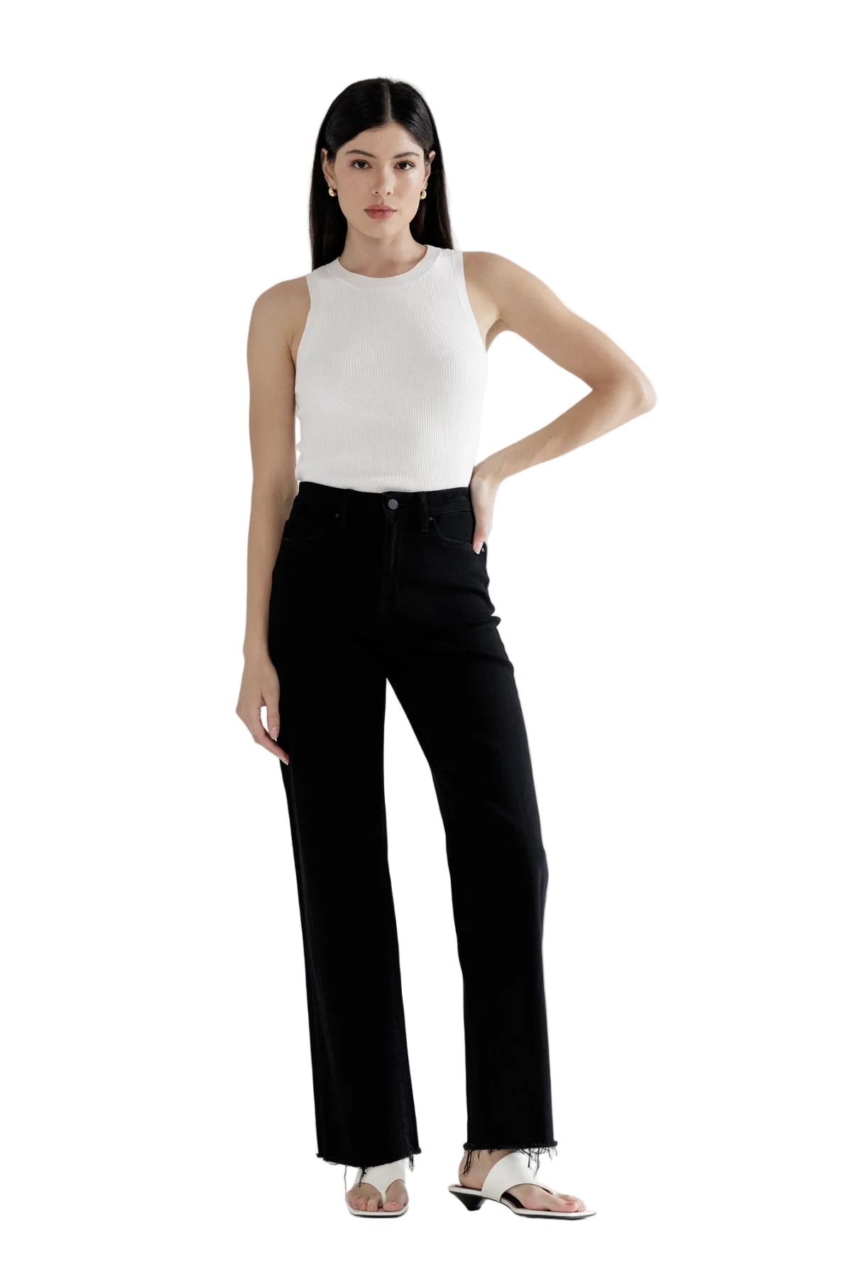 Mica Denim - High-Rise Slim Wide-Leg Jeans with Raw Hem - Black (31" Inseam) - MDP-W3251BK-SaltTree