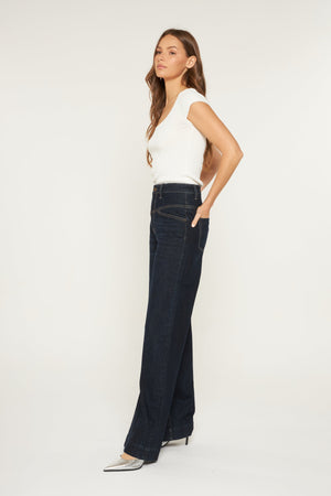 Mica Denim - Super High Rise Wide Leg W Front Yoke Jeans - MDP-W3456B