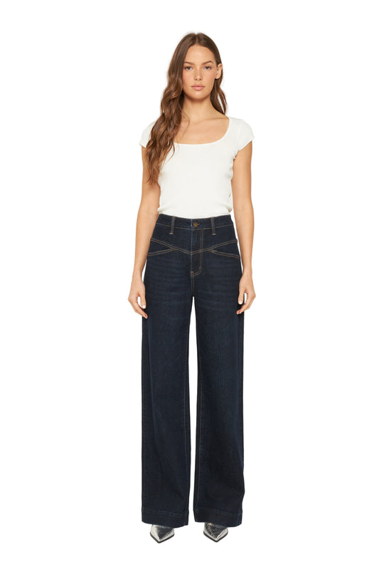 Mica Denim - Super High Rise Wide Leg W Front Yoke Jeans - MDP-W3456B