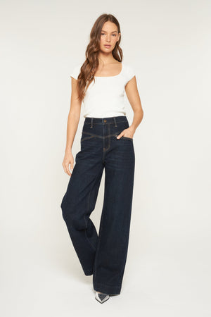 Mica Denim - Super High Rise Wide Leg W Front Yoke Jeans - MDP-W3456B