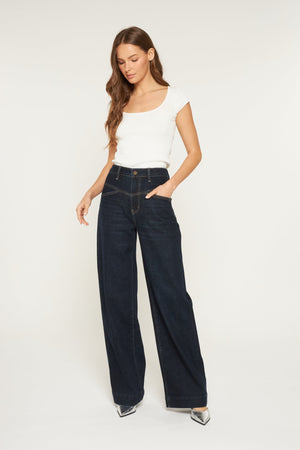 Mica Denim - Super High Rise Wide Leg W Front Yoke Jeans - MDP-W3456B