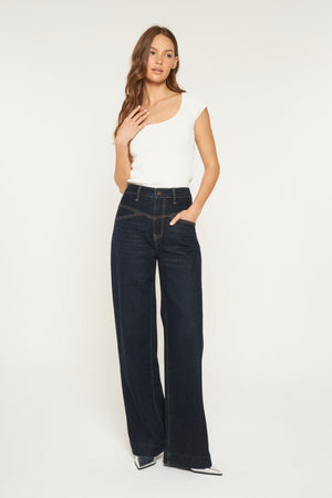 Mica Denim - Super High Rise Wide Leg W Front Yoke Jeans - MDP-W3456B
