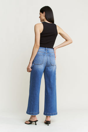 Mica Denim - Super High Wide Cropped Utility Jeans - MDP-W3519
