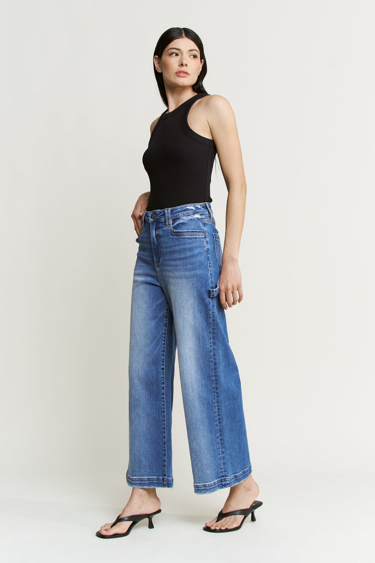 Mica Denim - Super High Wide Cropped Utility Jeans - MDP-W3519 - SaltTree
