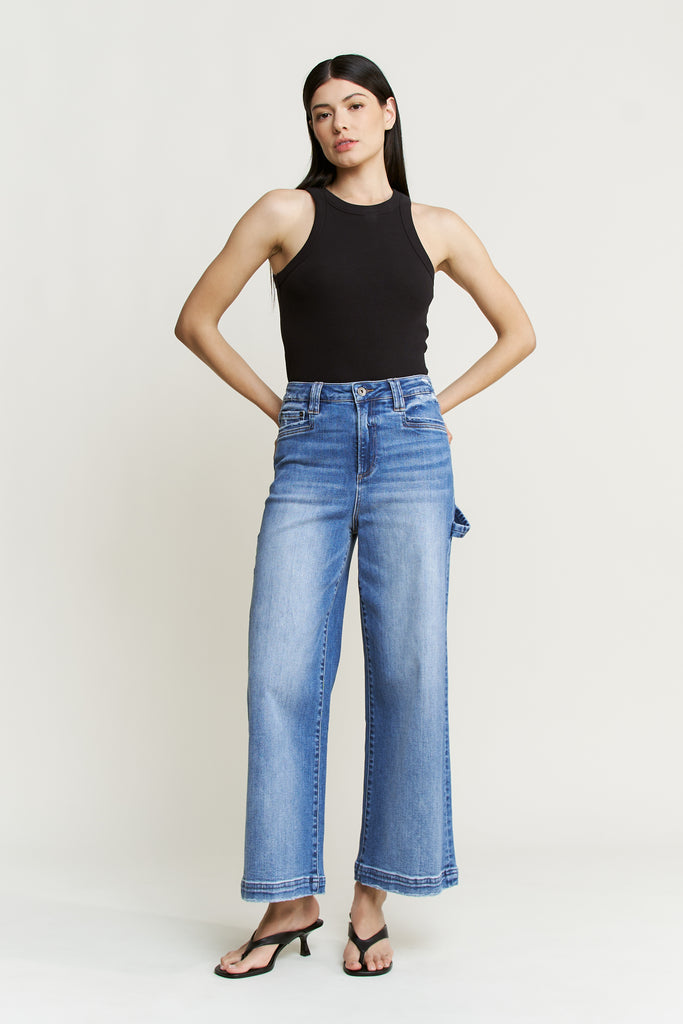 Mica Denim - Super High Wide Cropped Utility Jeans - MDP-W3519 - SaltTree