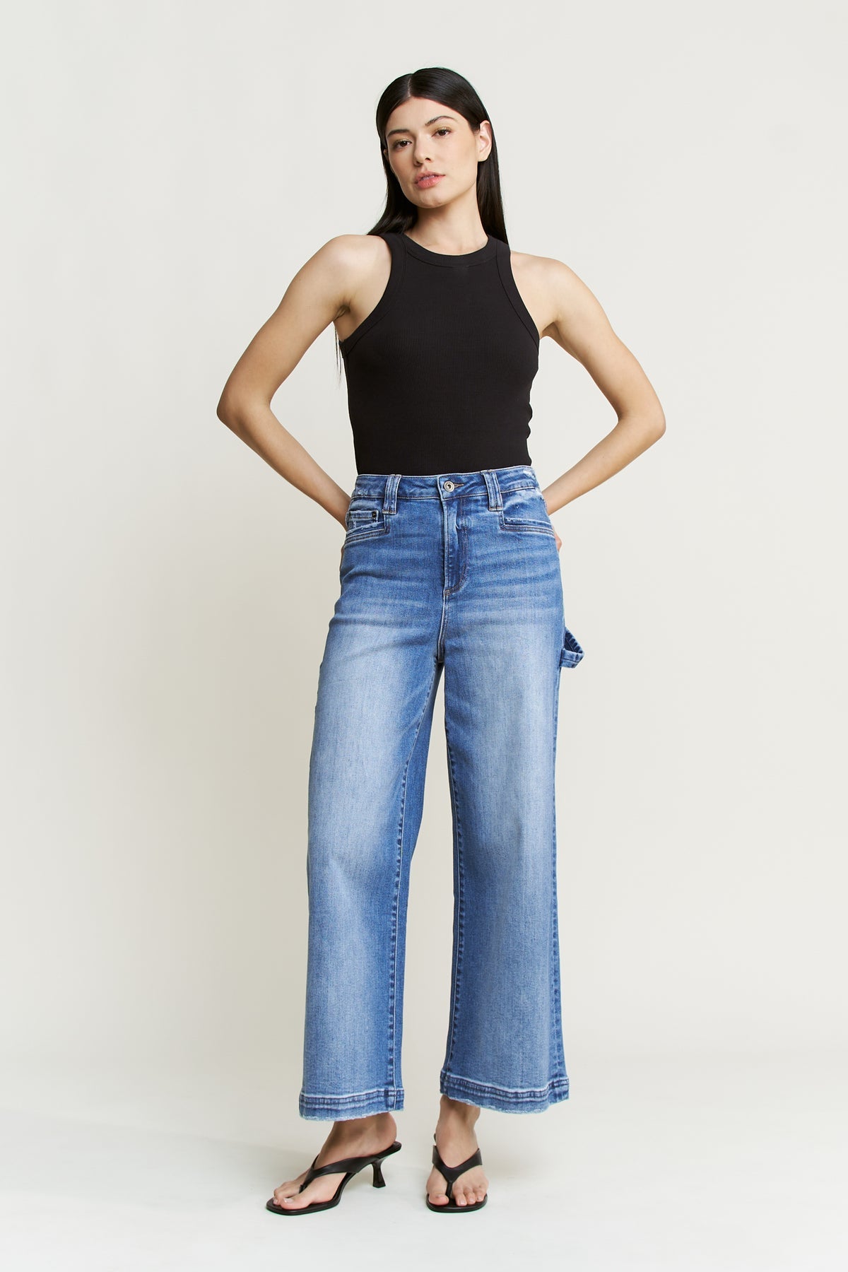 Mica Denim - Super High Wide Cropped Utility Jeans - MDP-W3519 - SaltTree