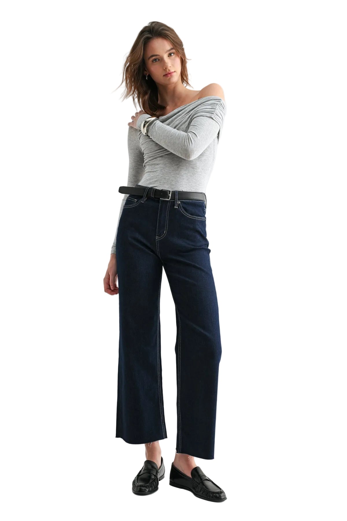 Mica Denim - High-Rise Wide-Leg Ankle Jeans in Glitter Fabric (29" Inseam) - MDP-W3707
