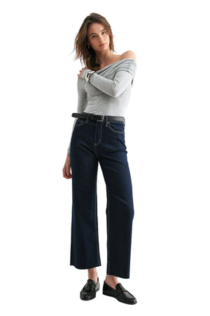 Mica Denim - High-Rise Wide-Leg Ankle Jeans in Glitter Fabric (29" Inseam) - MDP-W3707