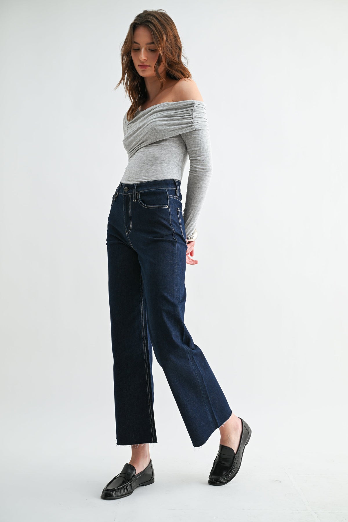 Mica Denim - High-Rise Wide-Leg Ankle Jeans in Glitter Fabric (29" Inseam) - MDP-W3707
