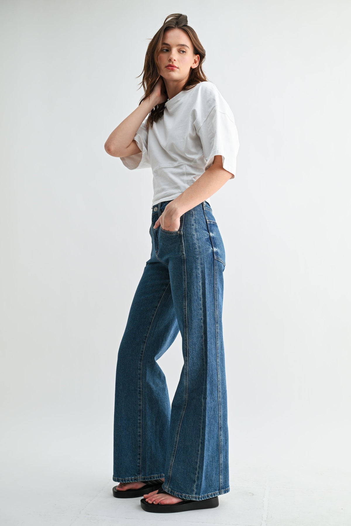 Mica Denim - High-Rise Wide-Leg Side Panel Tummy Tuck Jeans (32" Inseam) - MTT-W3680DK