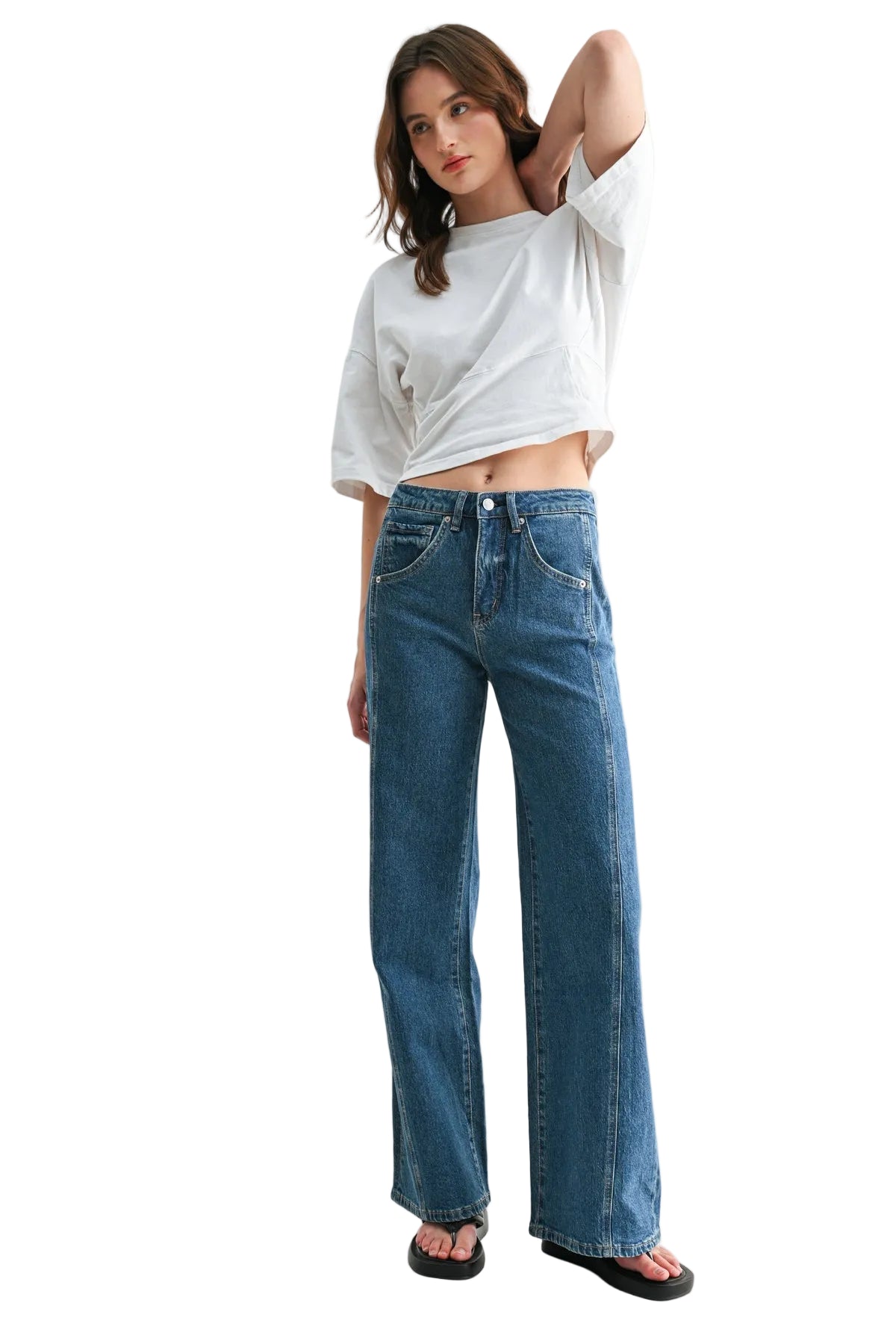 Mica Denim - High-Rise Wide-Leg Side Panel Tummy Tuck Jeans (32" Inseam) - MTT-W3680DK