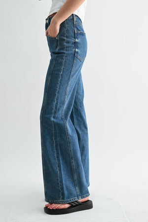 Mica Denim - High-Rise Wide-Leg Side Panel Tummy Tuck Jeans (32" Inseam) - MTT-W3680DK